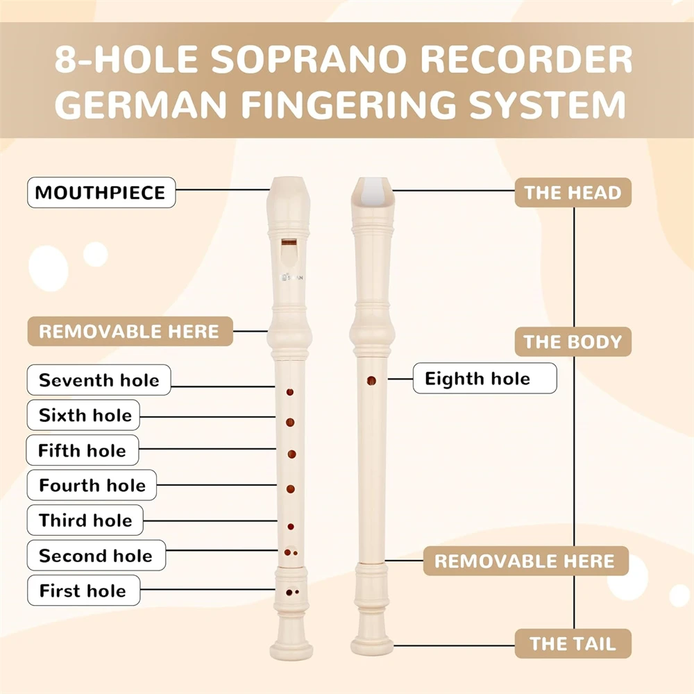 8-hole treble Recorder for beginners with cleaning rod treble recorder