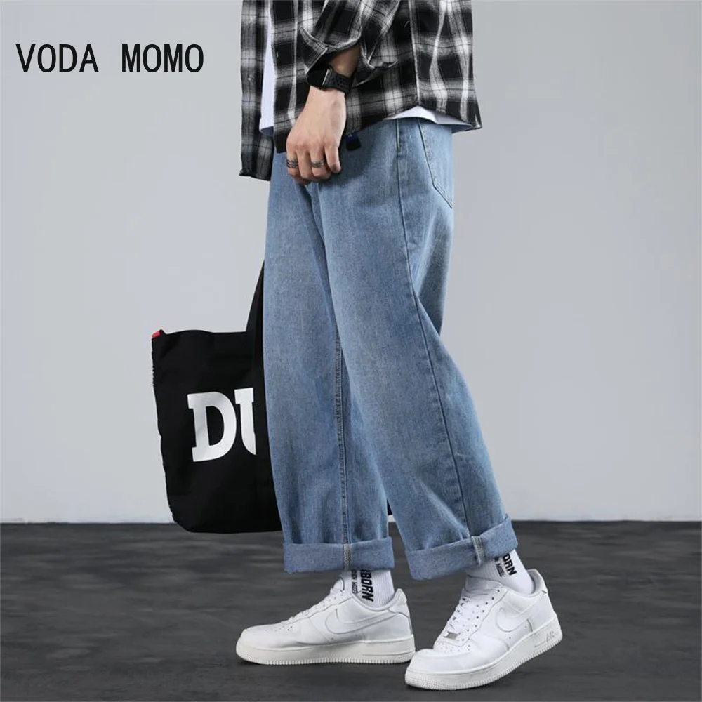 2022 Autumn New Streetwear Baggy Jeans Men Korean Fashion Loose Straight Wide Leg Pants Male Brand Clothing Black Light Blue