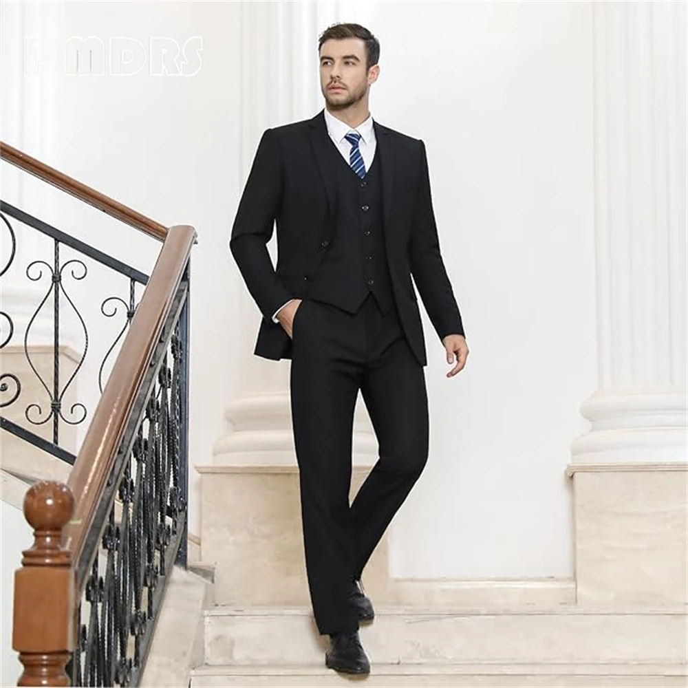 

Basic Solid Men's Suit Set, 3 Pieces Slim Fitting Formal Mens Suits Jacket, Vest, Pants Including Tie Wedding Groom Tuxedo