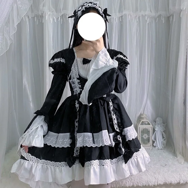 Lolita Tail Swallow Dress Corset Cincher Lace Dress Maid Costume Women Gothic High Low Outfit Cotton Long Hem for Girls lolita dress lolita suspender dress lolita cosplay costumes