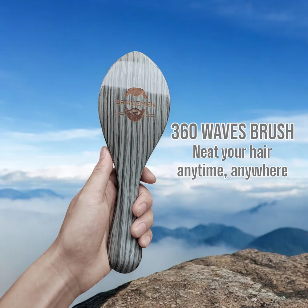 Gracemen 360 Wave Brush for Man Curved Hair Brush Medium Stiffness Gray Color Beard Hair Brush for Afro Gentlemen 5