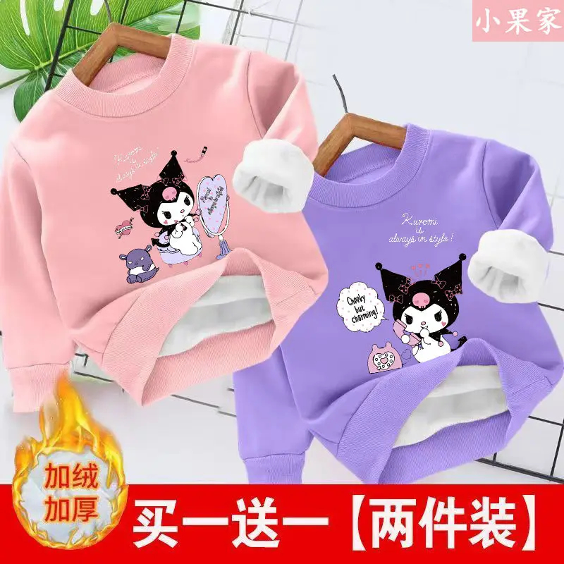 

Anime Sanrios Kuromi Kids Tops Boy Girl Fleece Thick Sweatshirt Cartoon Fashion Pullover Autumn Winter High Quality Kids Clothes