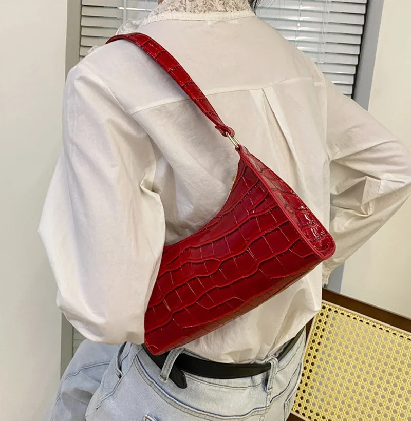 Alligator Pattern PU Leather Handbag - Womens Small Armpit Messenger Bag