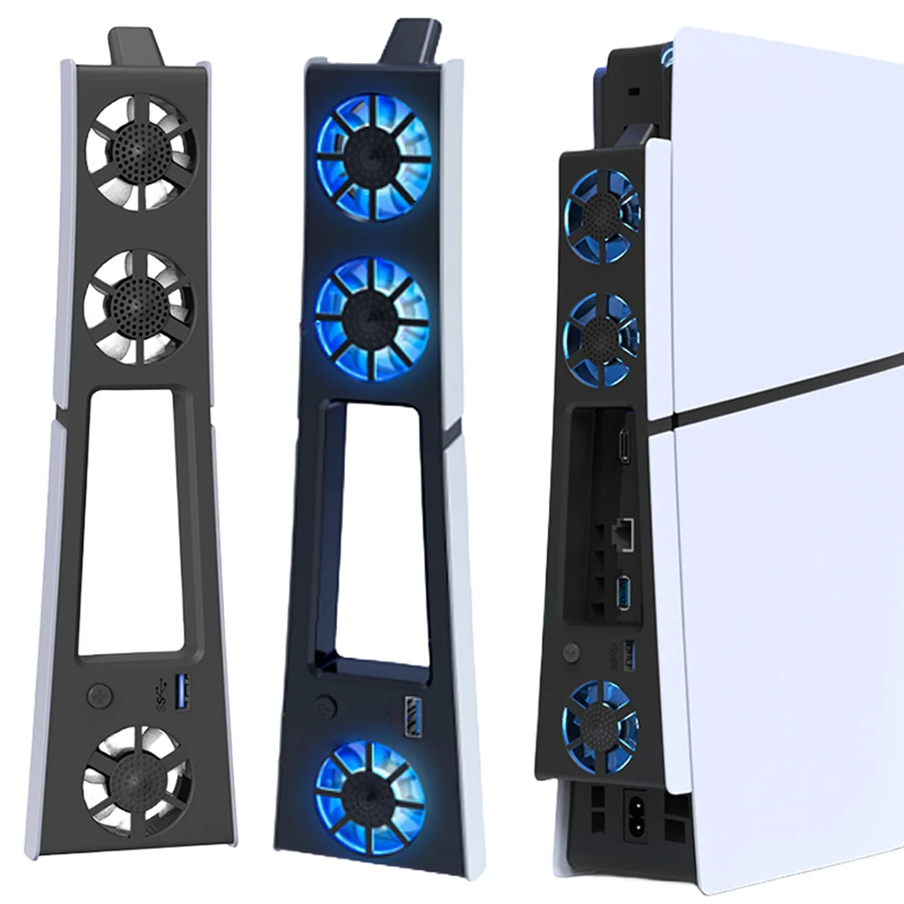 PS5 슬림 콘솔 냉각 선풍기, 속도 조절 가능, 효율적인 냉각 시스템, LED 조명 포함, USB 3.0 포트 포함