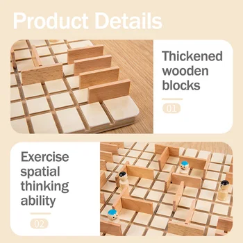 Kid Wooden Montessori Quoridor Board Game Logical Thinking Puzzle Toy Two Players Interactive Intercept Battle Brain Teasers Toy 3