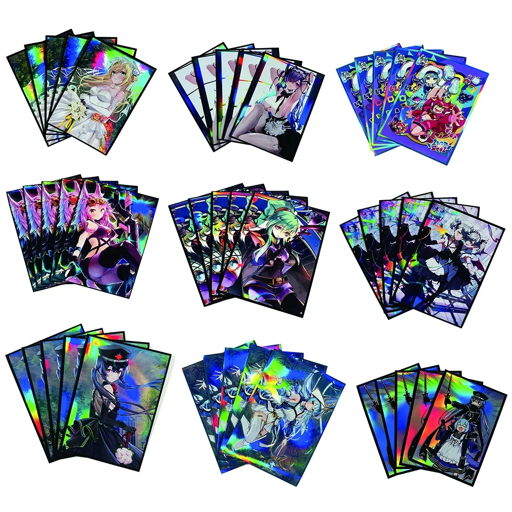 50PCS Holographic Outer Animation YuGiOh Card Sleeves Trading Cards Protector Shield Laser Card Deck Cover Japanese Size 63x90mm 60pcs 1set yugioh deck build pack genesis impactors dbgi tabletop card case student id bus bank card holder cover box toy 1946