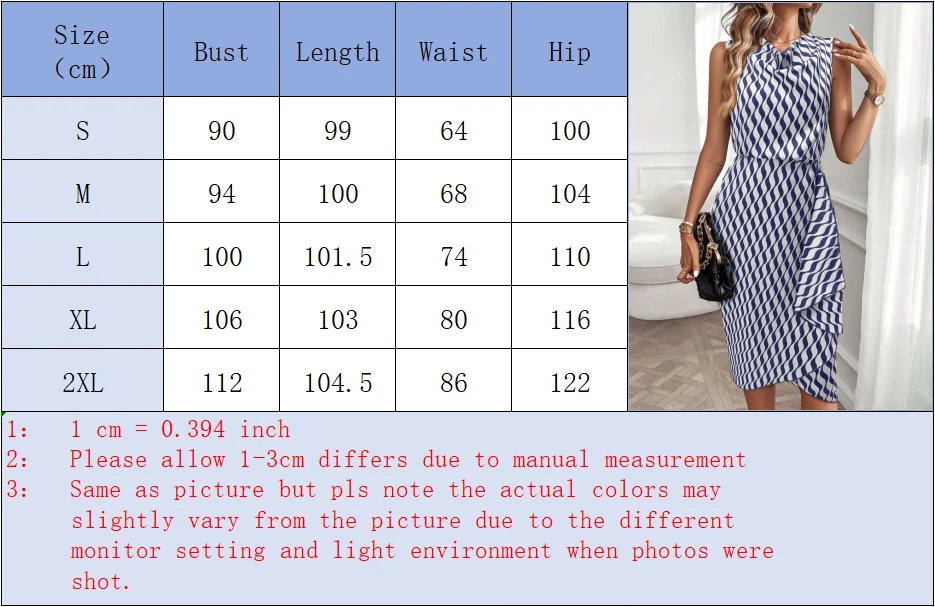 Women Sleeveless Midi Dress Wavy Stripe Print Elastic Waist Asymmetric Ruffle Hem Elegant Summer Party Dress Multi Colors 6