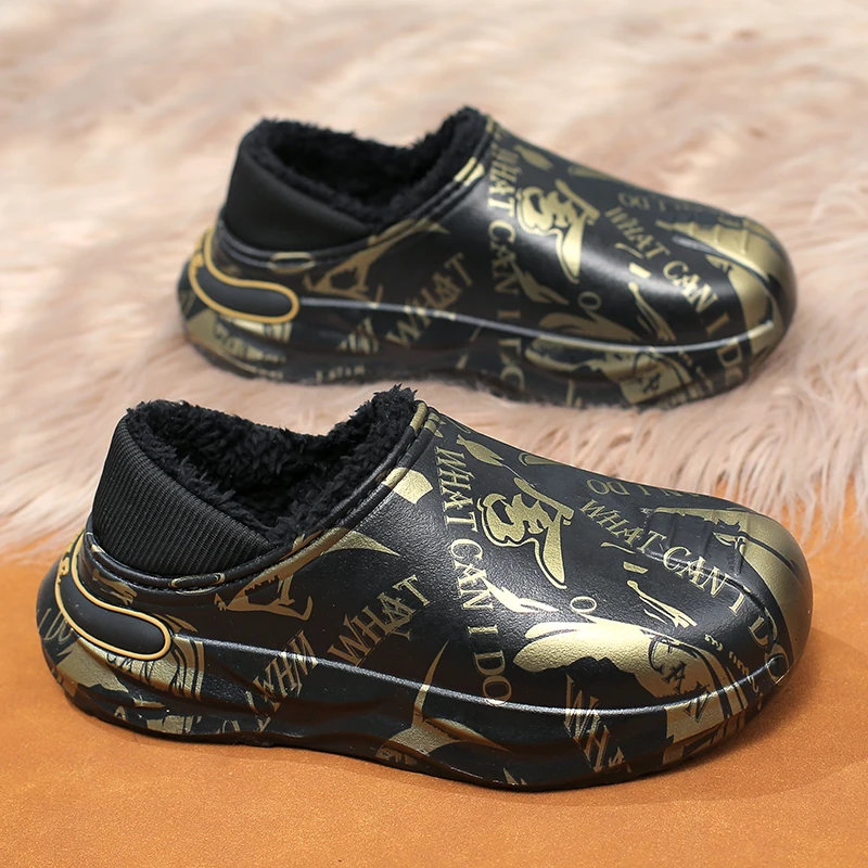 Fashion Winter Men's Cotton Slippers Warm Slippers Indoor Outdoor Warm Shoes Male Non-slip House Plush Warm Slippers For Man