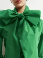 Modigirl – chemise à col haut avec nœud papillon pour femmes, manches lanternes, chemisier vert uni, mode urbaine, haut de banlieue, nouvelle collection 2024 2
