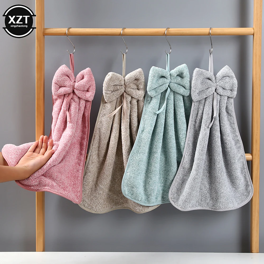 Bowknot Coral Velvet Hand Towels For Kitchen Bathroom Microfiber Soft Quick Dry Absorbent Cleaning Cloths Home Terry Towels microfiber towel hand towel microfiber hand towel