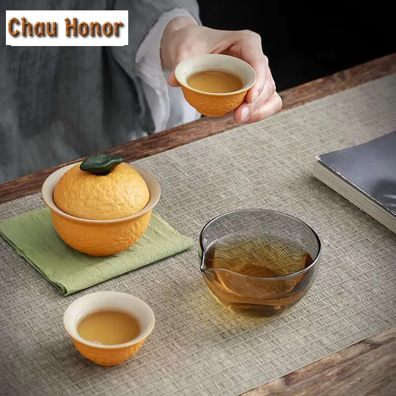 Customize dekopon Tea Set Ceramic Portable Teapot Set Travel Gaiwan Tea Cups of Tea Ceremony Accessories One Pot Two Cup Suit