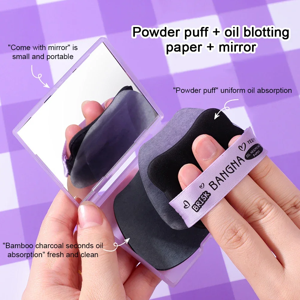 100 Sheets Oil Clear Blotting Paper With Powder Puff Oil Control And Makeup Setting Absorbing Wipes Cosmetic Tool