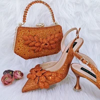Doershow beautiful peach Italian Shoes And Bag Sets For Evening Party With Stones Italian Leather Handbags Match Bags!! HFG1-6 2