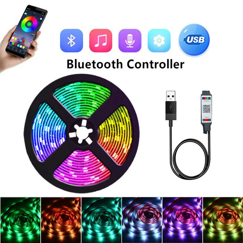 

DC RGB 5V LED Strip Lights USB Tape Diode Flexible Lamp Ribbon 5050 2835 0.5m- 5m Bluetooth TV Backlight With Remote Control