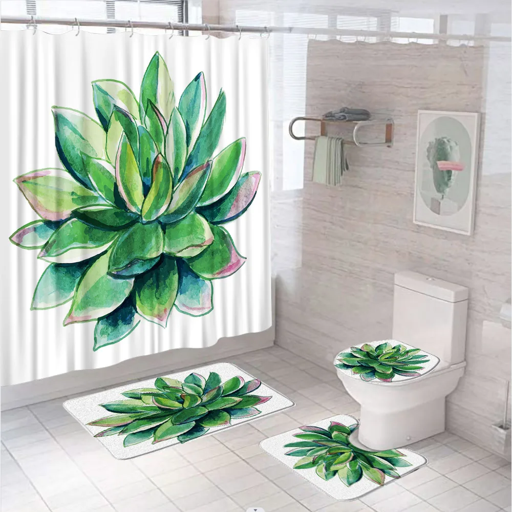 Aquarela cactus flor conjuntos de cortina chuveiro planta tropical cactos borboleta floral cortinas do banheiro tapete banho
