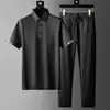 Summer new thin simple quick-drying suit men's business polo shirt summer elastic loose long pants 1