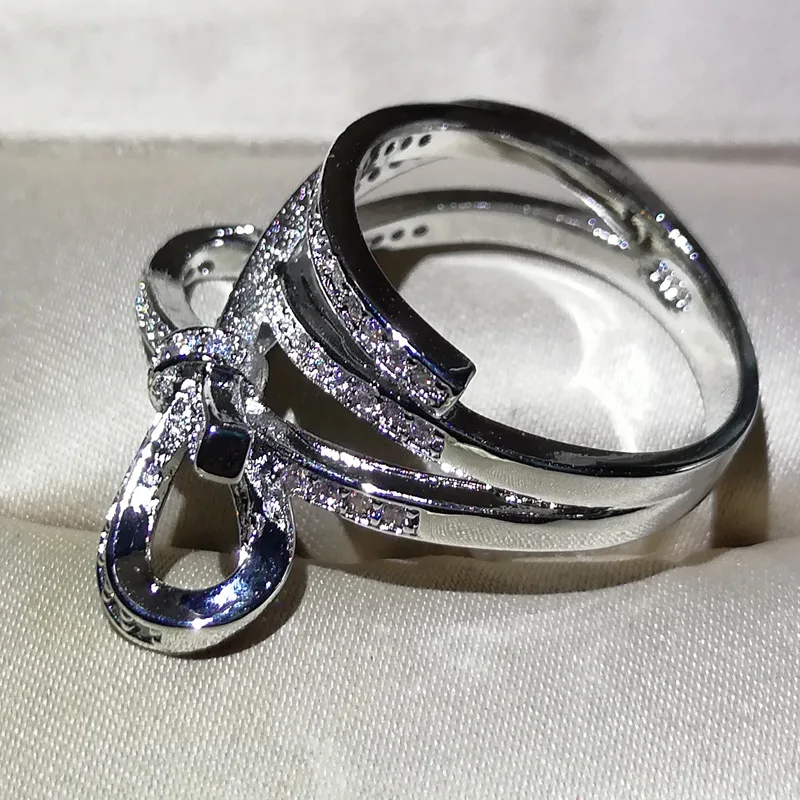 925 Sterling Silver Female Ring Bow Knot AAAA Cubic Zirconia High-end Butterfly Jewelry Wedding Bridal Ring Mozanstone silver rings wedding rings