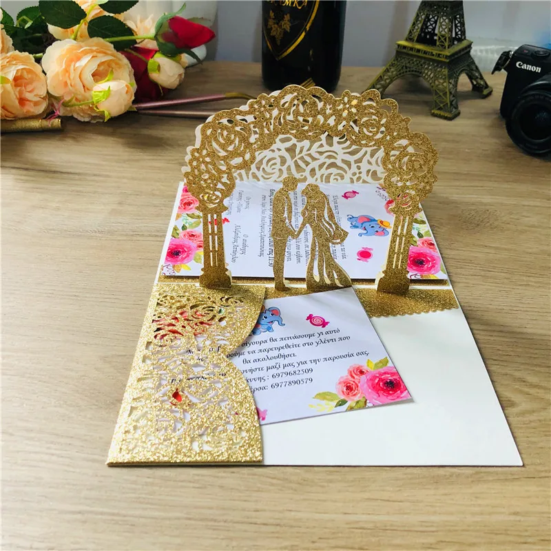 Wedding Invitations Card 1set Laser Cut Bride And Groom Wedding Invitations Card 3D Tri-Fold Diamond Ring Greeting Card Wedding Party Favor Supplies