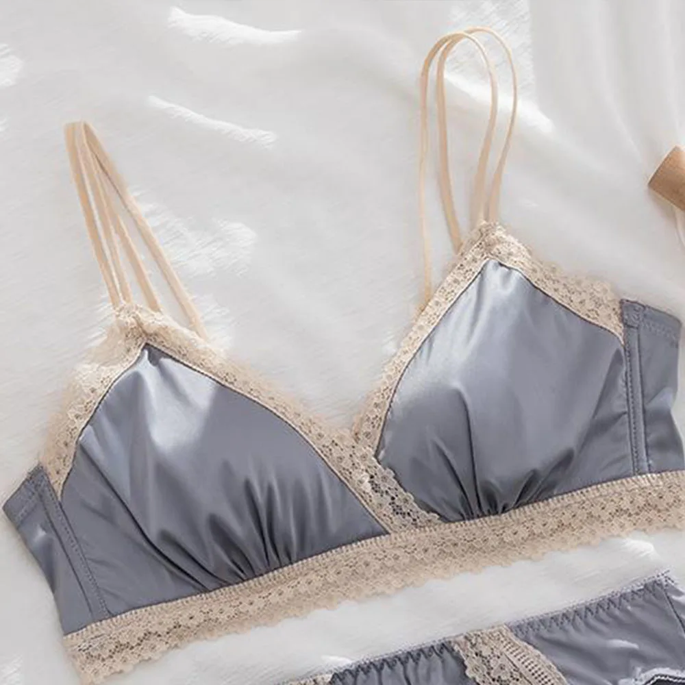 Women's Sexy Lingerie Gathered Thin Bra Girls Wireless Comfortable Triangle Cup Bralette Push Up Breathable Invisible Brassiere