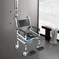 Shower Chair Rolling Commode Seat for Toilet with Arms, Adjustable Height Folding Bath Wheelchair for Elderly, Disabled, Injured 1