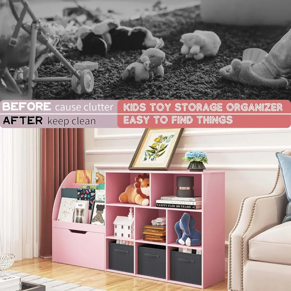 Toy Storage Organizer, Kids Book Shelf and Toy Organizer, Toy Organizers and Storage with Movable Drawers, Playroom Organization 5