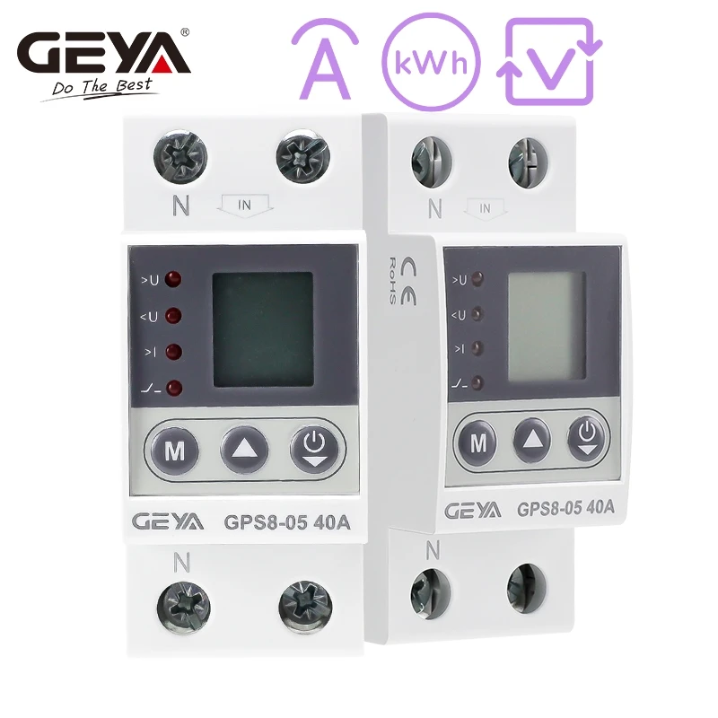 Geya-dispositivo de Proteção de Corrente e Tensão Gps805 Display Lcd Função de Medição 32a 40a 63a 80a 220vac Baixar Eletricidade e Energia