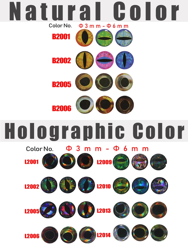 Wifreo 183PCS Holographic 3D 4D Epoxy Fish Eyes For Fly Tying Streamers Fishing Lures Wood Plastic Lure Making 3mm 4mm 5mm 6mm
