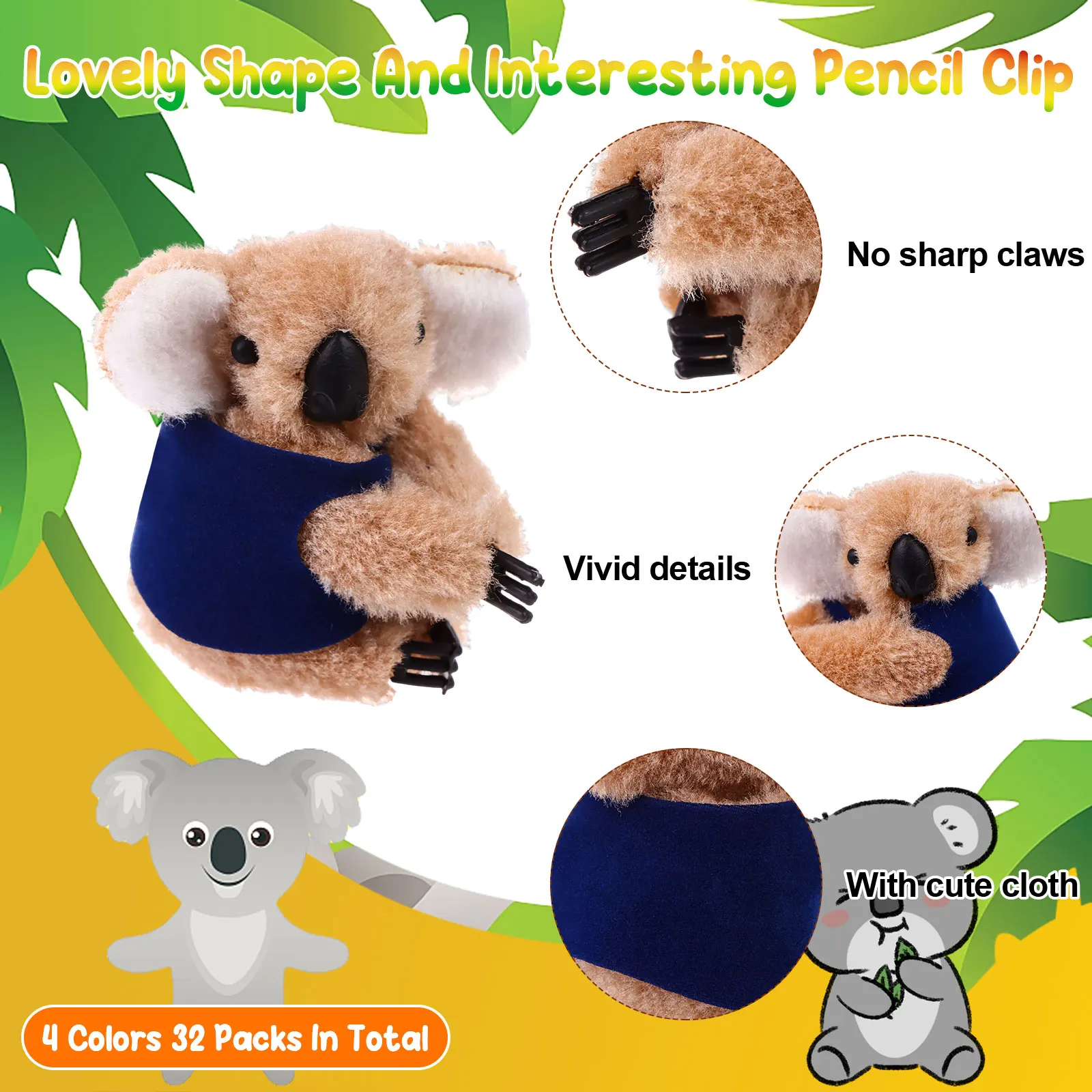 72 Pcs Koala Clip Buddy Koala Clip Stuffed Animal Pencil Toppers Bear Prizes Fuzzy Bear Hugger Brown