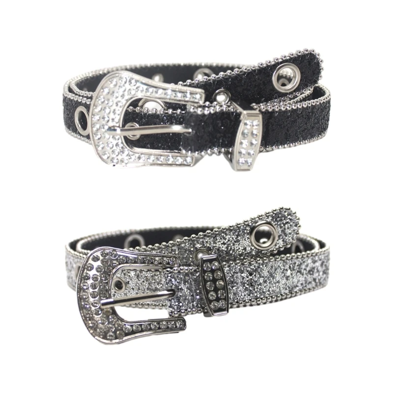 

Summer Waist Belt Shinning Belts for Woman Men Full Diamond Adjustable Pin Buckle Waist Strap for Jeans Dress 066C