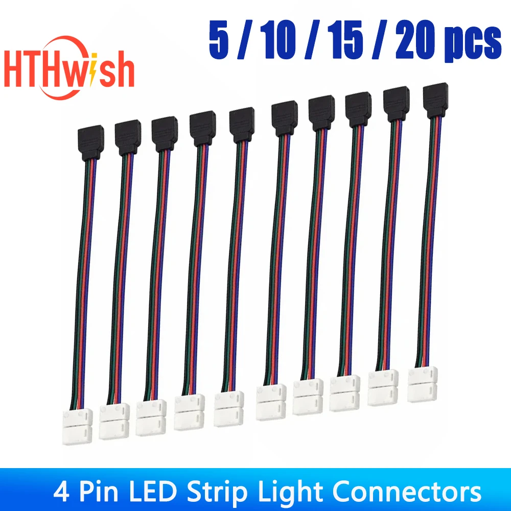 5/10/15/20pcs 4 PIN RGB LED Strip Light ตัวเชื่อมต่อแถบอะแดปเตอร์ไฟ 4 ตัวนําสําหรับ RGBW 5050 แถบ LED 1