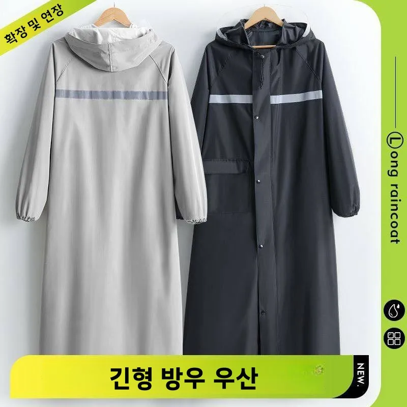 두꺼운 옥스포드 천 레인코트 전신 일체형 방수 야외 순찰용 중간 길이 성인용 ..