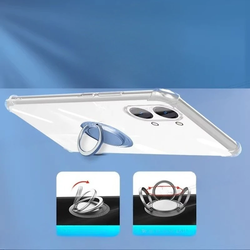 Magnetic Ring Holder Clear TPU Shockproof Phone Case with Soft Silicone Bumper