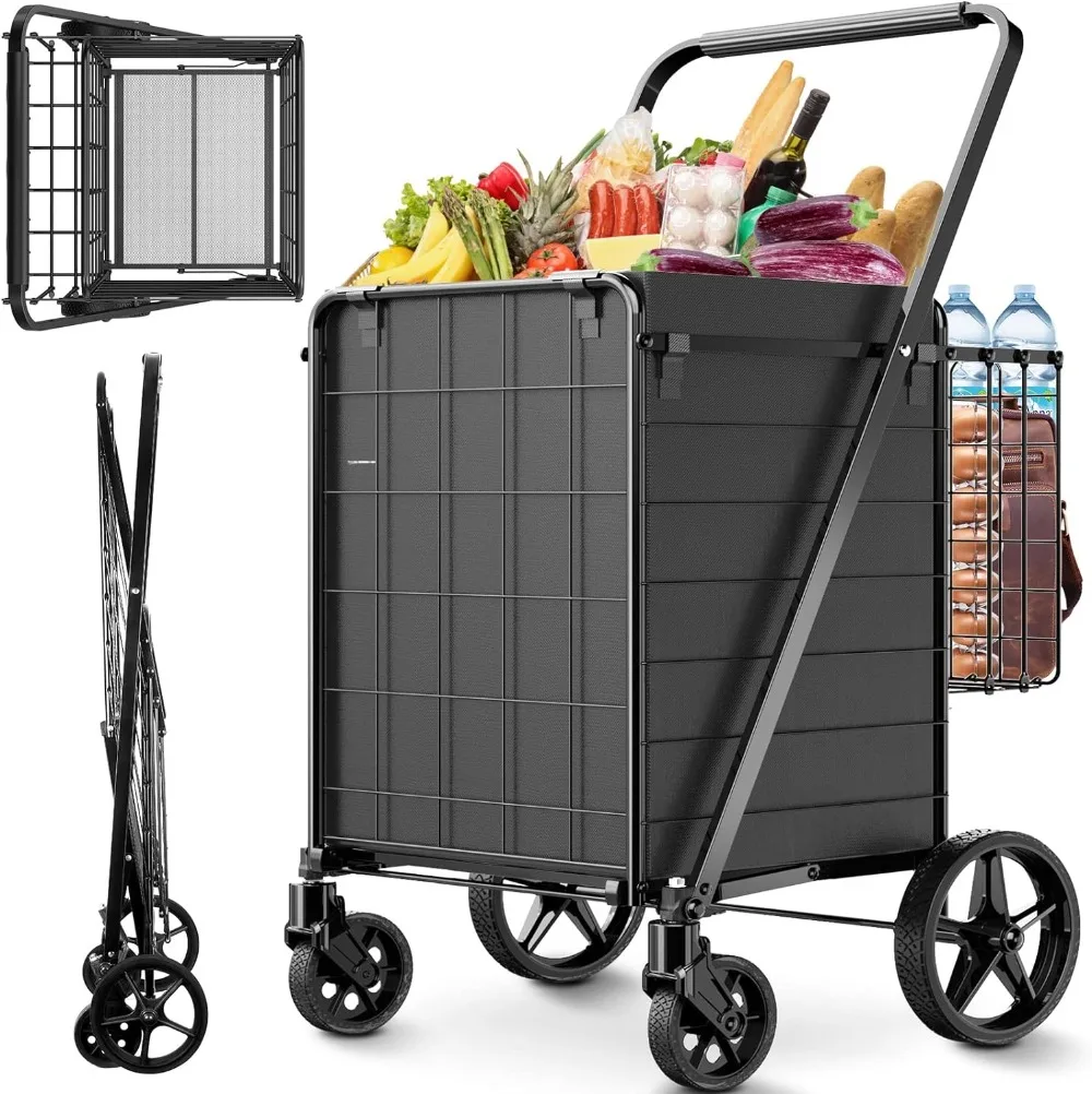 

Folding Shopping Cart for Groceries,360 lbs Capacity Grocery Cart with Waterproof Liner and 360° Swiveling Wheels Collapsible