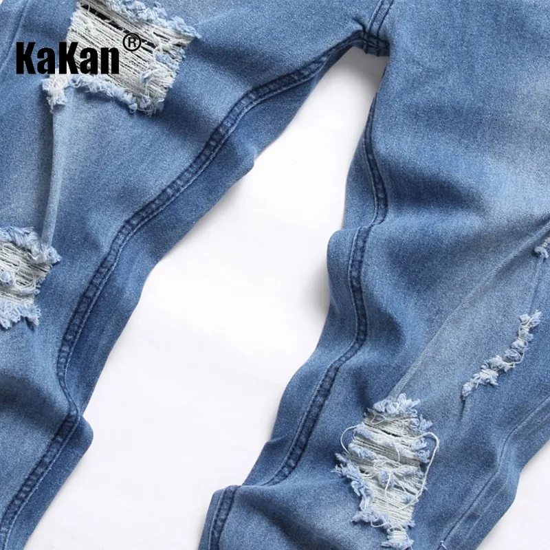 Kakan - European and American New Elastic Perforated Tight Jeans Men's Wear, Knee Perforated Jeans Pants K2-1034