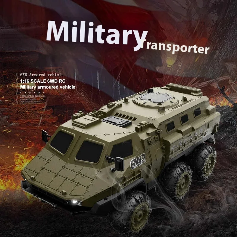 Rc 1:16 Heavy Military Truck Armored Vehicle 6wd Full Scale  Remote-Controlled Truck Model Remote Control Leather Truck Toy 2