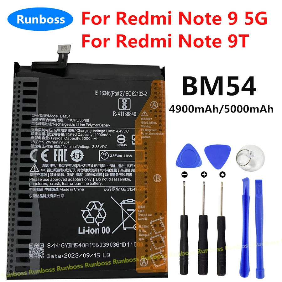 

BM54 5000mAh Original High Quality Replacement Battery For Xiaomi MIUI Redmi Note 9 5G / RedmiNote 9T Large Capacity Batteries