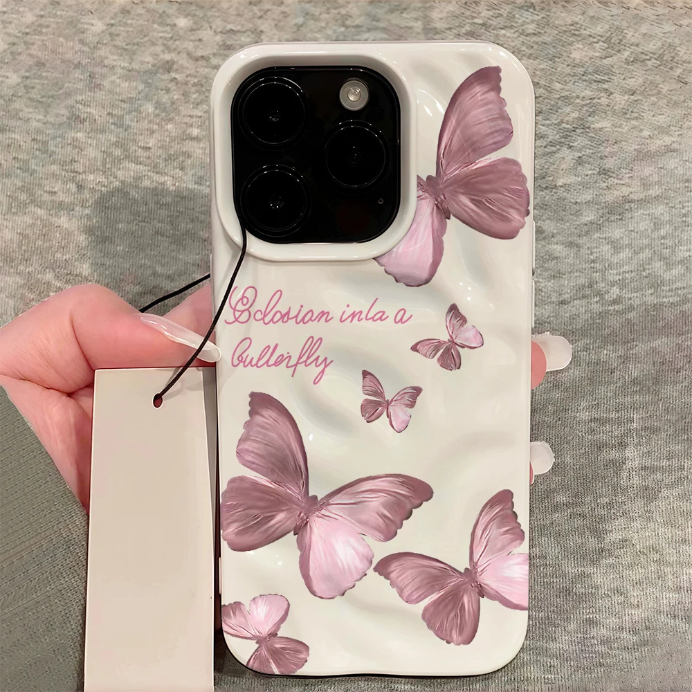 Luxury Butterfly Pattern Candy Color Shockproof Phone Case - Fashionable Cover