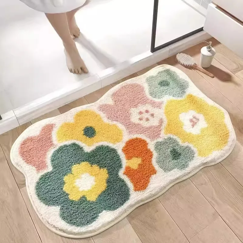 Bathroom floor mat Imitation cashmere absorbent floor mat bathroom door Household plush soft carpet