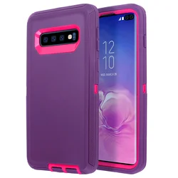 3 - in - 1 Heavy Duty Shockproof Rugged Phone Case Cover - Galaxy S10e (Purple Hot Pink)