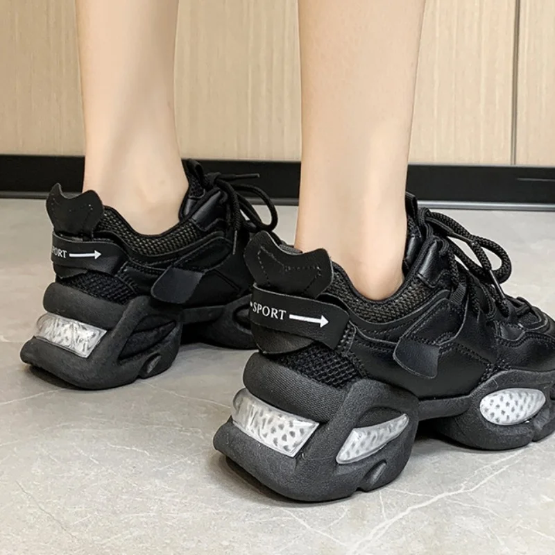 Women's Air Cushion Platform Sneakers 2023 Lace Up Breathable Mesh Sports Shoes for Women Ladies Casual Clunky Sneaker Tenis
