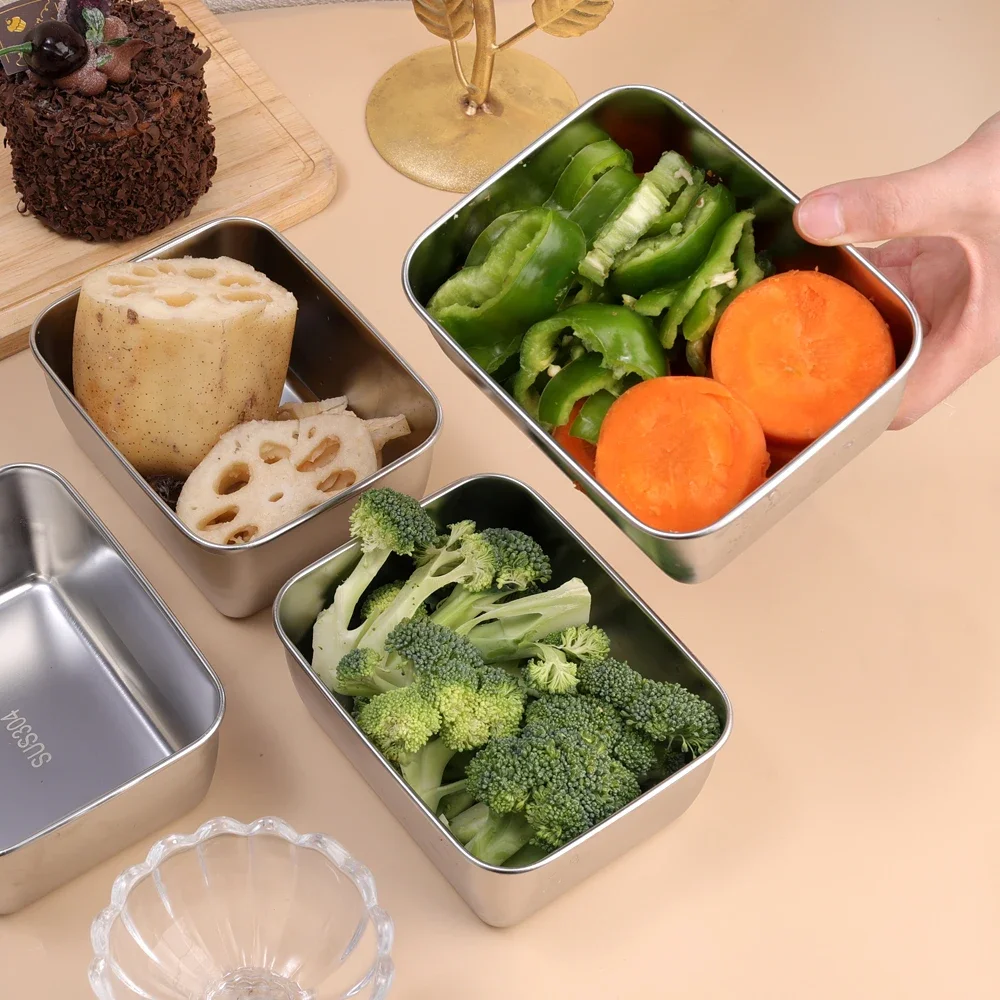 Stainless Steel Box High Temperature Resistant Foods Preservation Picnic Bento Boxes Storag Container Refrigerator Food Storage 5