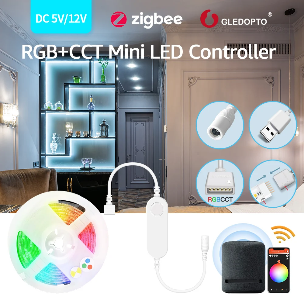 

Gledopto Zigbee 3.0 Smart Mini LED Controller 5V 12V RGBCCT Light Strip Control Tuya Alexa Conbee Homee SmartThings ZigBee2mqtt