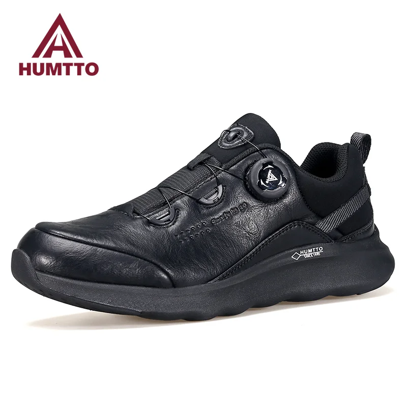 

HUMTTO Running Shoes Luxury Designer Black Sneakers for Men Waterproof Leather Mens Tennis Breathable Sports Gym Trainers Man