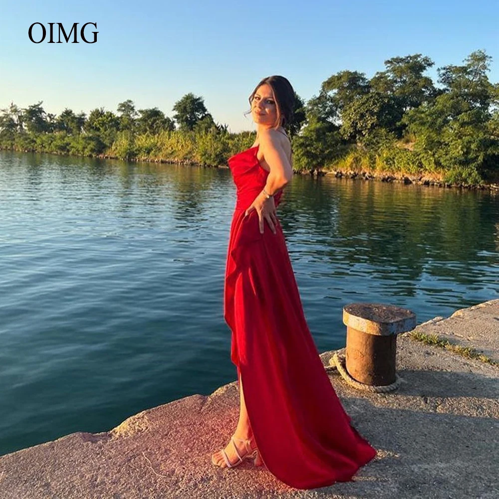

Red Satin Beach Evening Party Dresses Short Front Long Back Spaghetti Straps Lace Up Back Prom Gowns Formal Night Dress