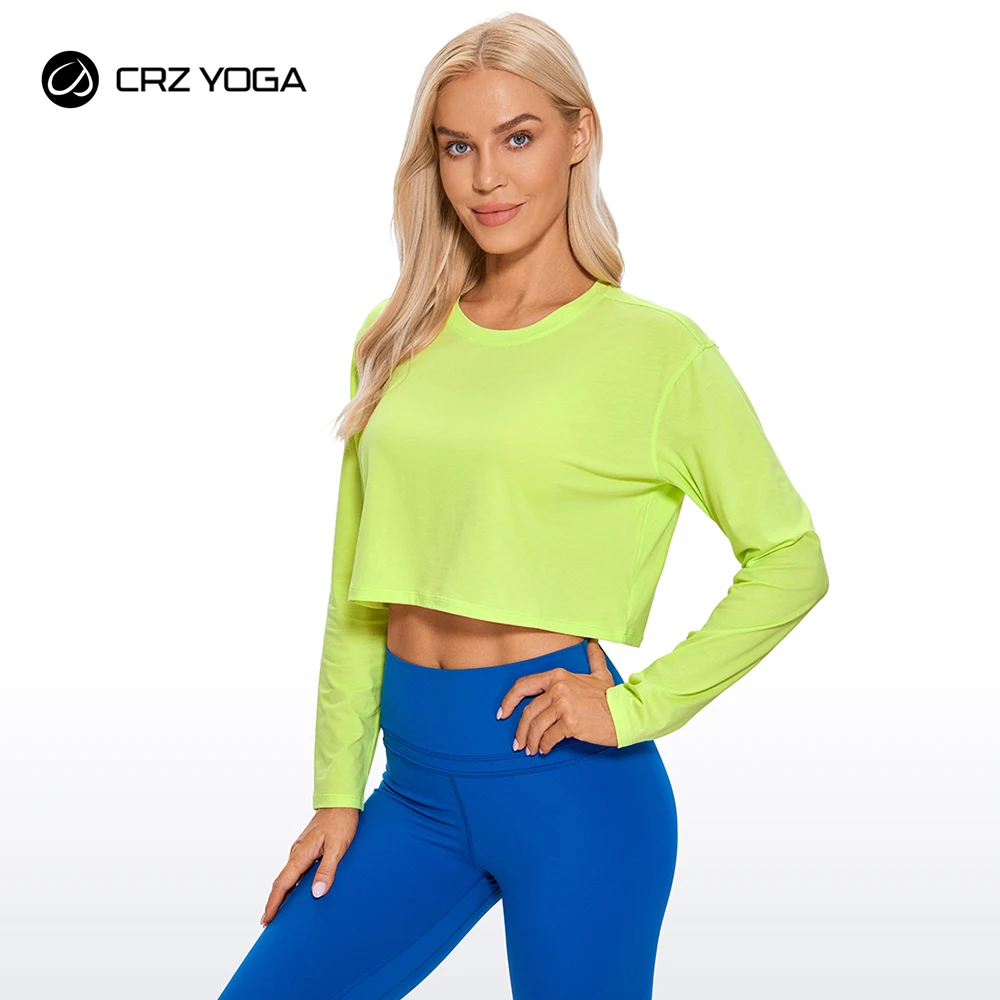 CRZ YOGA Autumn Winter Pima Cotton Long Sleeve Shirts for Women Workout  Crop Tops Loose Cropped T-Shirts Athletic Gym Shirts - AliExpress