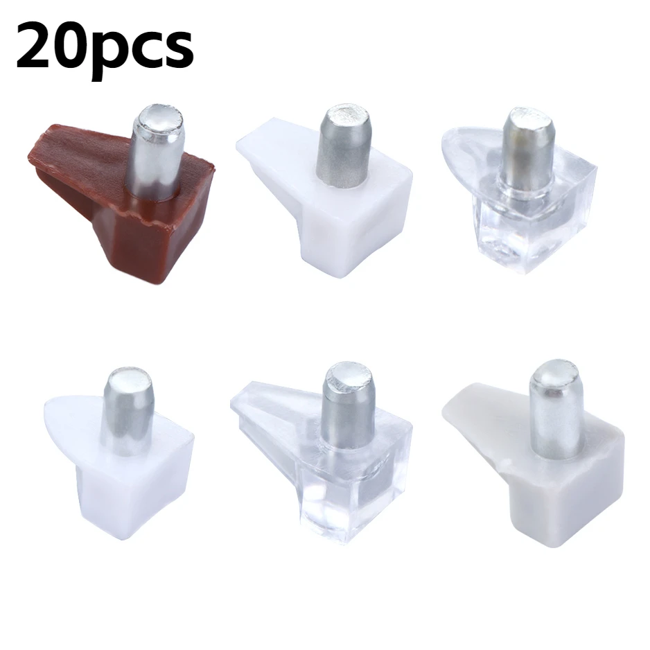 Shelf Bracket Shelf Studs Pegs with Metal Pin Shelves Support Seperator Fixed Cabinet Cupboard Wooden Furniture 20Pcs