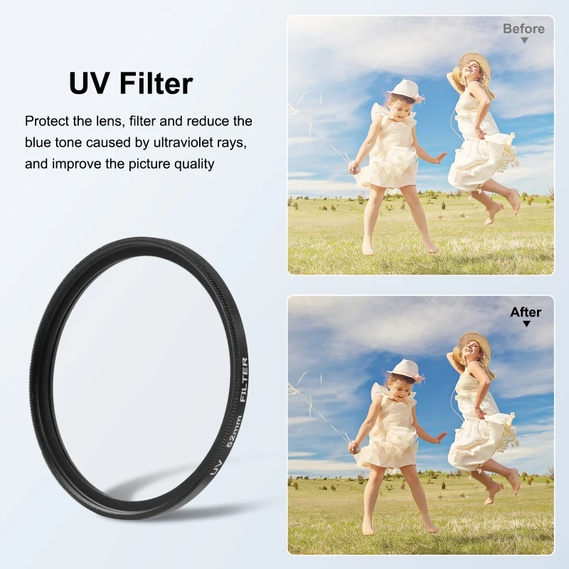 GoPro HERO12 HERO11 HERO10 HERO9 블랙 카메라 CPL 필터 및 UV 필터(어댑터 링 액세서리 포함)용 PULUZ 52mm UV 렌즈 필터