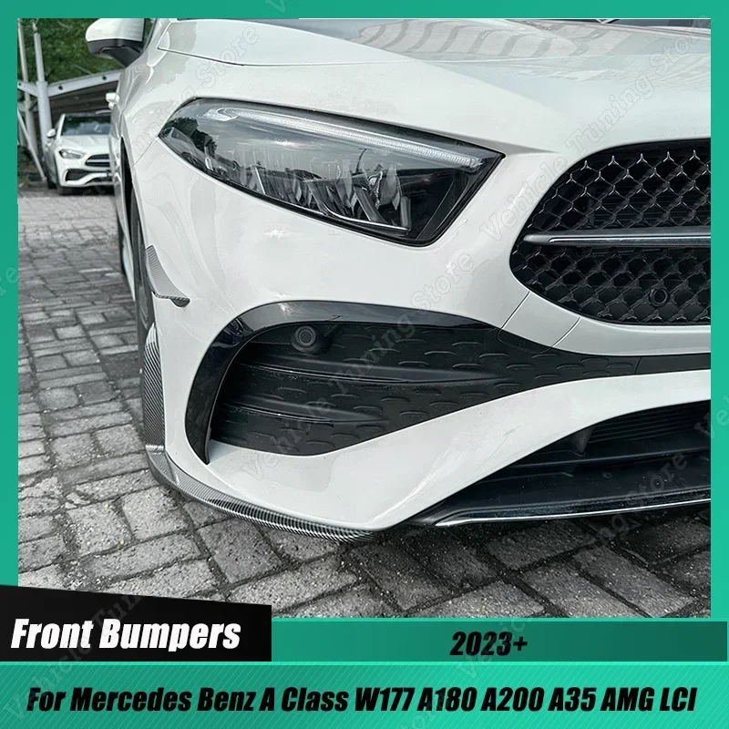 

Car Front Bumper Lip Splitter Spoiler Kit Canards Trim For Mercedes Benz A Class W177 A180 A200 A35 AMG LCI 2023+ Gloss Black