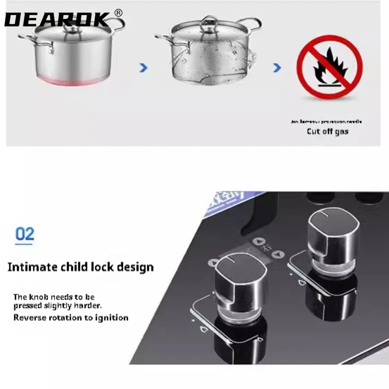 Flip-type Gas Burner Embedded Gas Stove Cooktop Timing function Household Fogao Energy-saving Dual-purpose Fierce Stove