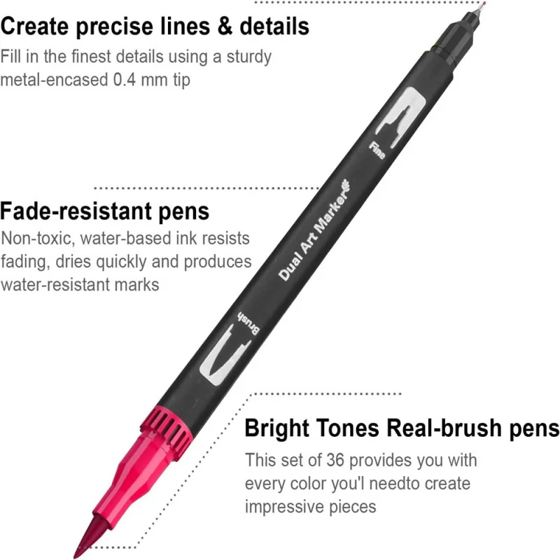 24/36/48/60 colors dual tips marker pen washable set soft fiber brush pen fine nib art drawing supplies stationery 6